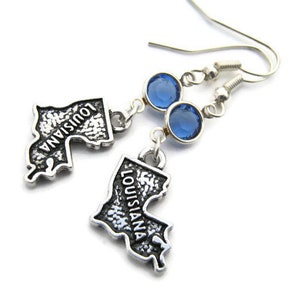 Pendientes de piedra de nacimiento de Luisiana, pendientes de geografía personalizados, pendientes de mapa del estado de EE. UU., regalo de Luisiana, joyería de Nueva Orleans