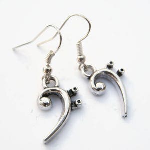 Bass Clef Earrings, Antiqued Silver Music Earrings, Personalized Birthstone Earrings, Band Jewelry, Musical Jewelry, Music Note Charm