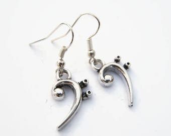 Bass Clef Earrings, Antiqued Silver Music Earrings, Personalized Birthstone Earrings, Band Jewelry, Musical Jewelry, Music Note Charm