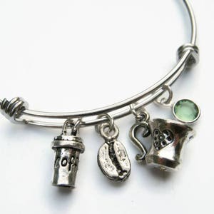 Personalized Coffee Lover Bracelet, Expandable Bangle Bracelet, Stainless Steel Bracelet, Barista Jewelry, Caffeine Gift, Coffee Bean