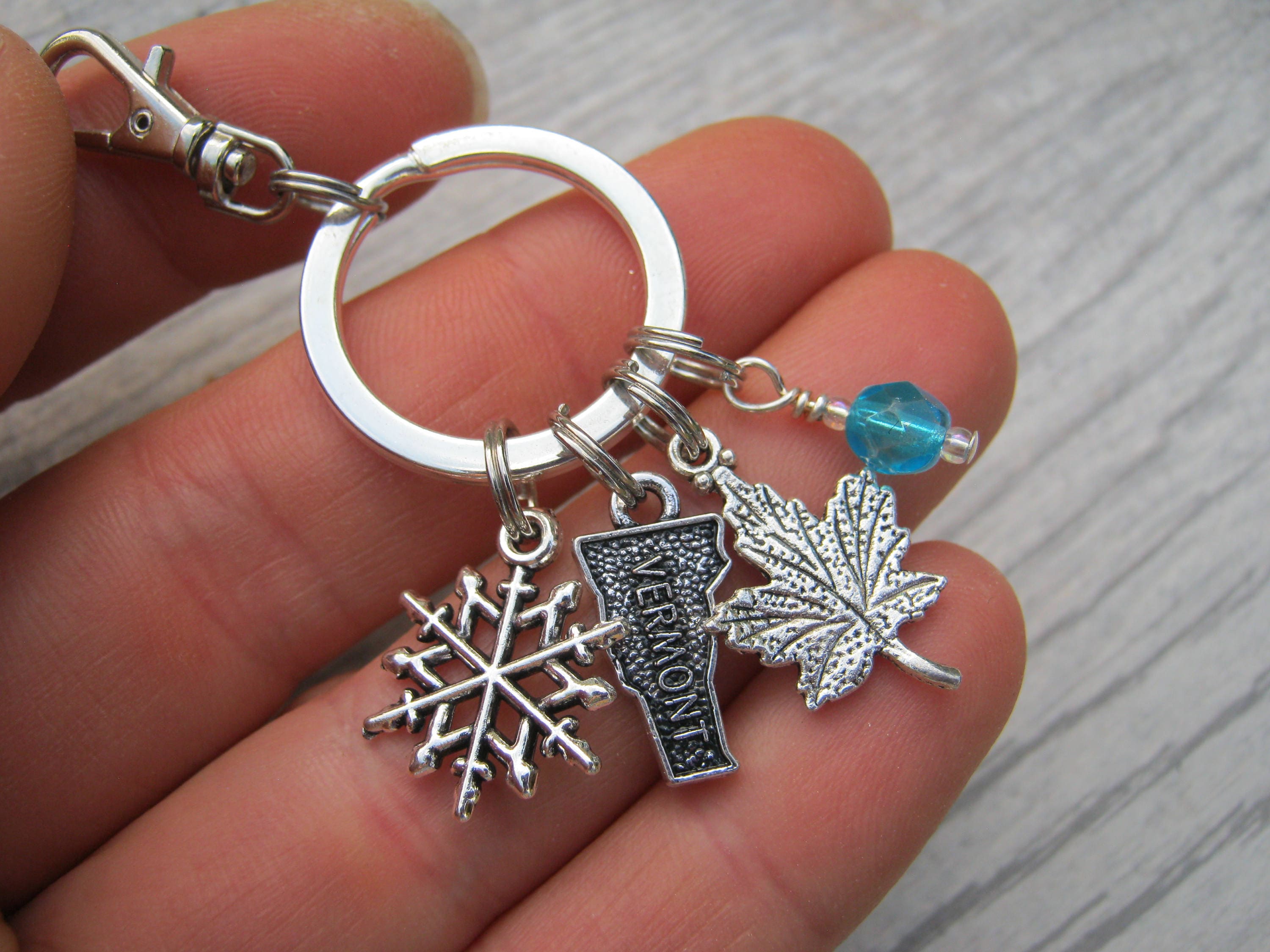 Vail Keychain Personalized Vermont Keychain, US State Map Zipper Pull, Maple Leaf ...