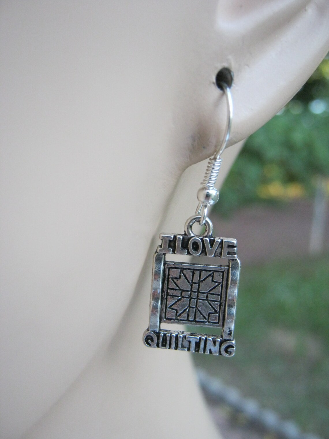 I Love Quilting Earrings Antiqued Silver Quilt Earrings Etsy