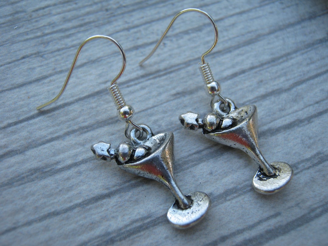 Martini Glass Earrings, Personalized Birthstone Earrings, Antiqued