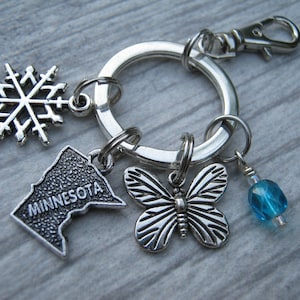 Personalized Minnesota Keychain, US State Map Zipper Pull, Butterfly ...