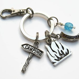 Camping Keychain, Personalized Vacation Zipper Pull, Camping Accessory, Great Outdoors Keychain Lanyard, Camp Counselor Gift, Summer Camp
