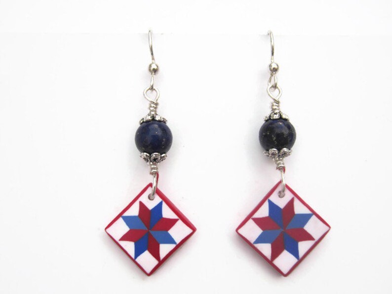 Valor Quilt Block Earrings Sterling Silver Lapis Lazuli Etsy