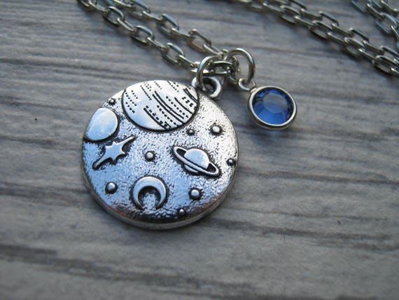 Women's Custom Locket Closure Pendant Necklace Gray Planet Galaxy Moon Included Free Chain Best Gift Set
