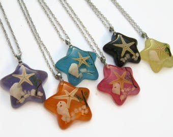 CHOOSE Your Real Starfish Necklace, Starfish Star Pendant, Shell Scene Jewelry, Designer Birthstone Necklace, Boho Necklace, Nautical Charm