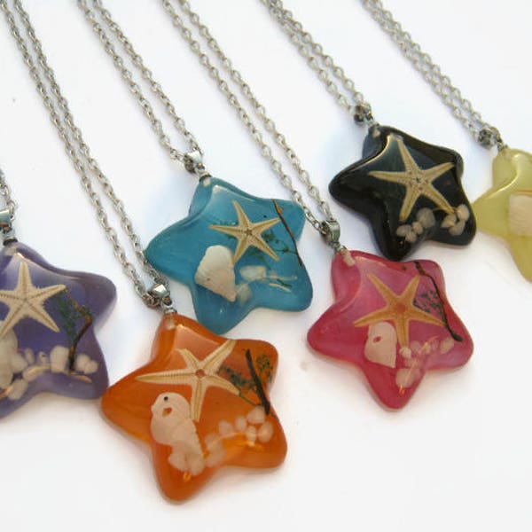 CHOOSE Your Real Starfish Necklace, Starfish Star Pendant, Shell Scene Jewelry, Designer Birthstone Necklace, Boho Necklace, Nautical Charm