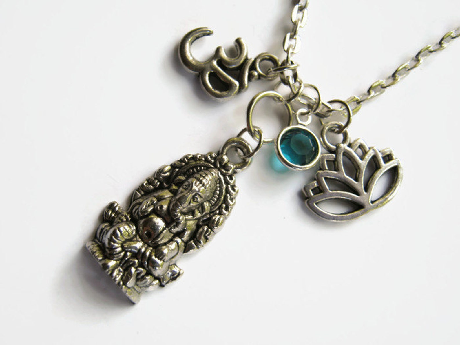 Ganesh Om Lotus Necklace Hinduism Necklace Lotus Flower Etsy