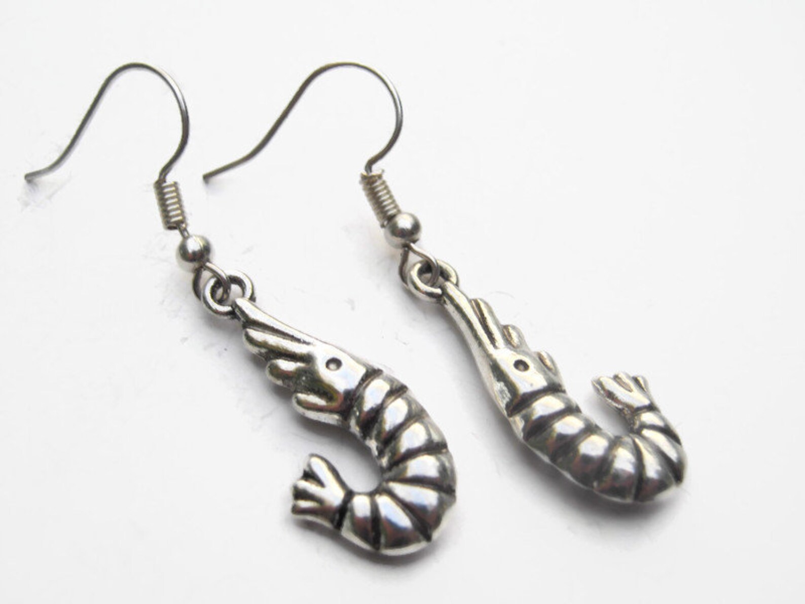 Shrimp Earrings Antiqued Silver Crustacean Earrings on Etsy