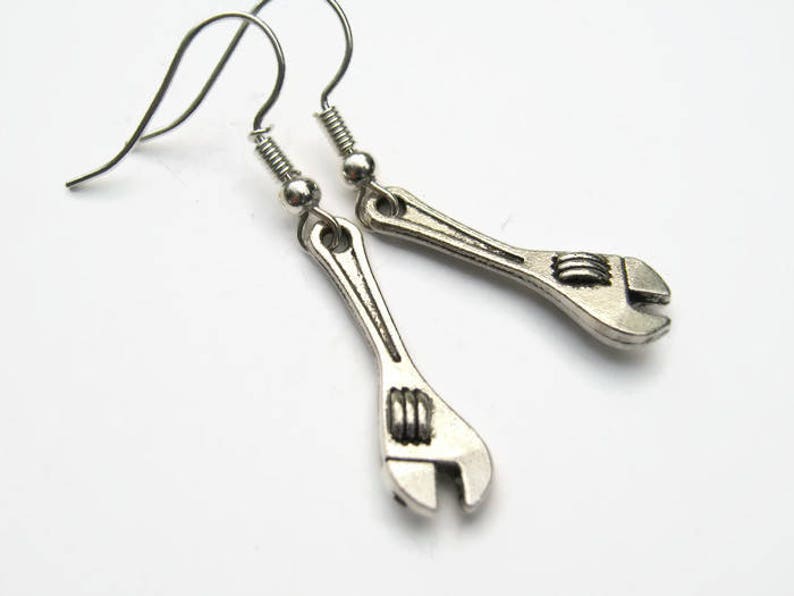 Wrench Earrings Mechanic Earrings Antiqued Silver Earrings Etsy