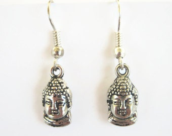 Tiny Buddha Earrings, Antiqued Silver Buddha Earrings on Hypoallergenic Ear Hooks, Personalized Dainty Buddhist Charms, Yoga Namaste Jewelry