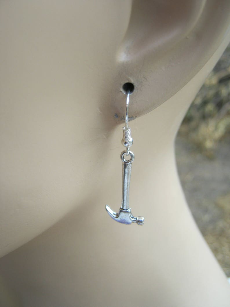 Hammer Earrings Mechanic Earrings Antiqued Silver Earrings Etsy