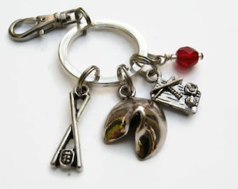 Sushi Lover Keychain, Personalized Fortune Cookie Zipper Pull, Foodie Accessory, Japanese Food Keychain Lanyard, Cook Gift, Chopsticks Charm