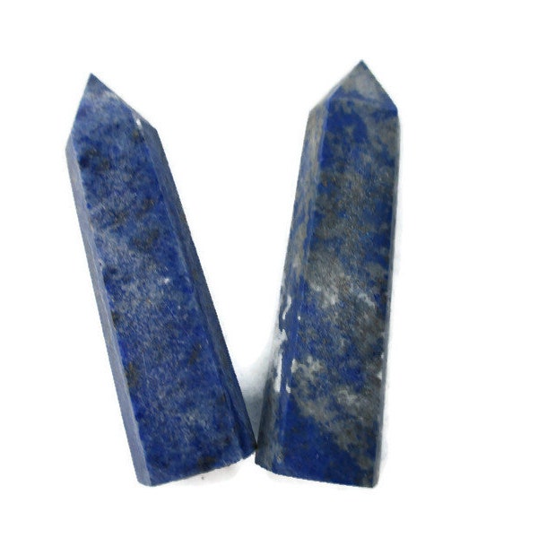 Set of Two Sodalite Points, Rough Polished Gemstone Tower, Unfunihed Obelisk Mineral Specimen, Meditation Stone, Reiki, 2 1/2 inches 65mm