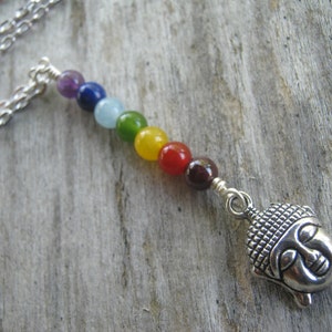 7 Chakra Buddha Necklace, Chakra Rainbow Pendant, Buddhist Necklace, Buddha Jewelry, Yoga Inspired, Minimalist Y Necklace, Choose Length