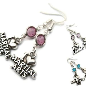 CHOOSE Your Martial Arts Birthstone Earrings, Personalized Karate Earrings, Coach Sensei Gift, Sports Earrings, Athletic Jewelry, Taekwondo