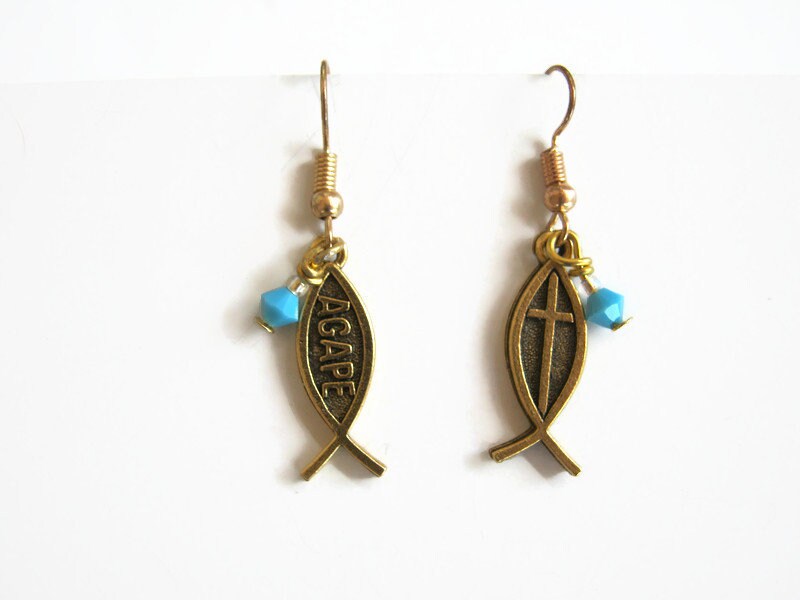 Gold Christian Fish Earrings 24K Gold Plated Ichthys Etsy