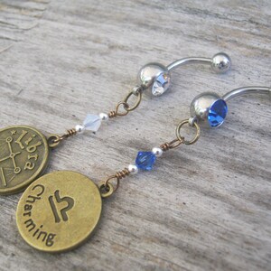 Libra Belly Ring, BRONZE Belly Button Jewelry, Personalized Piercing, Sapphire White Opal Jewelry, September October, Astrology Navel Ring