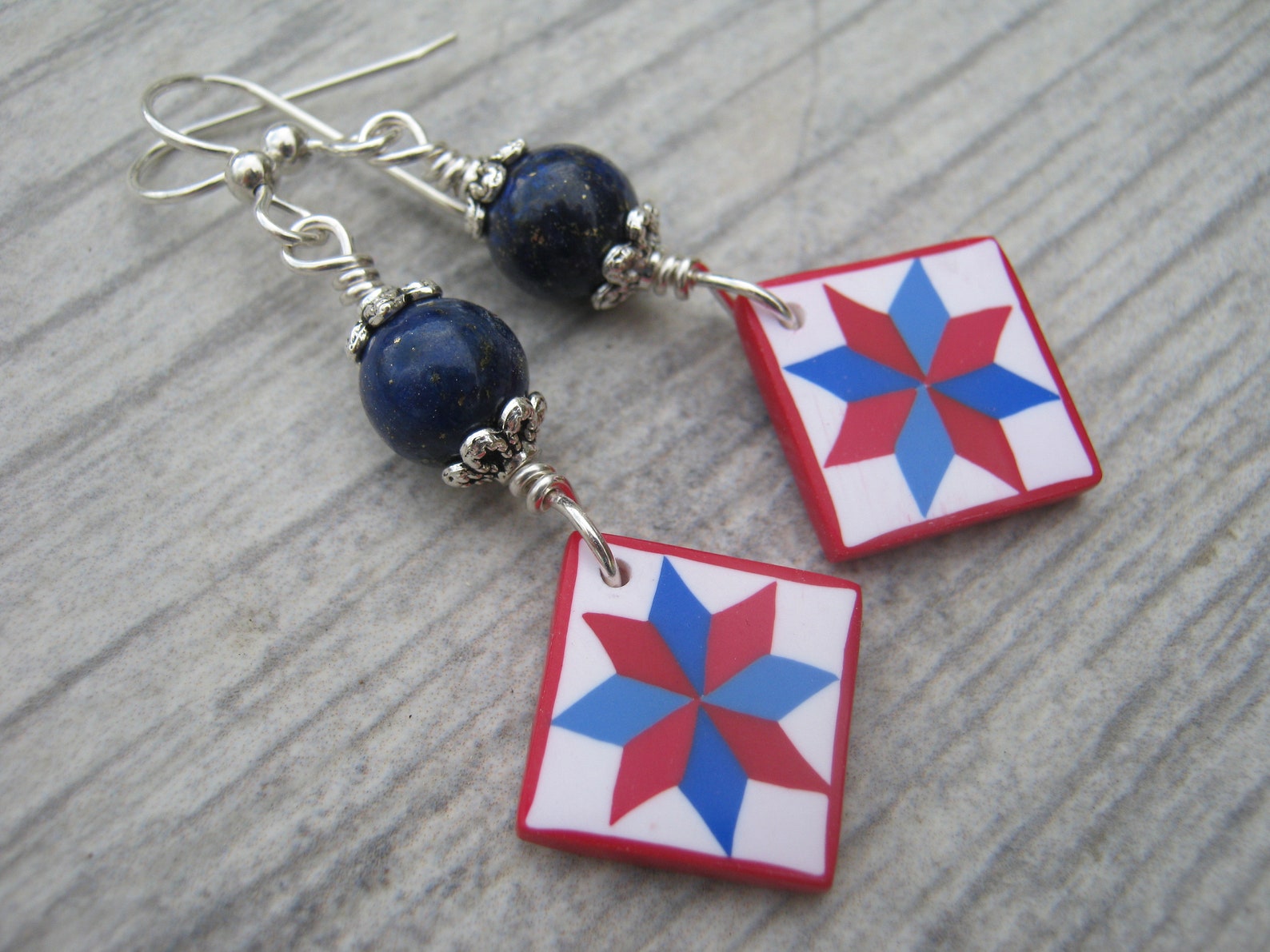 Valor Quilt Block Earrings Sterling Silver Lapis Lazuli Etsy