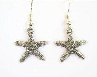 Starfish Charm Earrings, Silver Beach Earrings, Personalized Earrings, Ocean Earrings, Summer Jewelry, On Hypoallergenic Ear Hooks