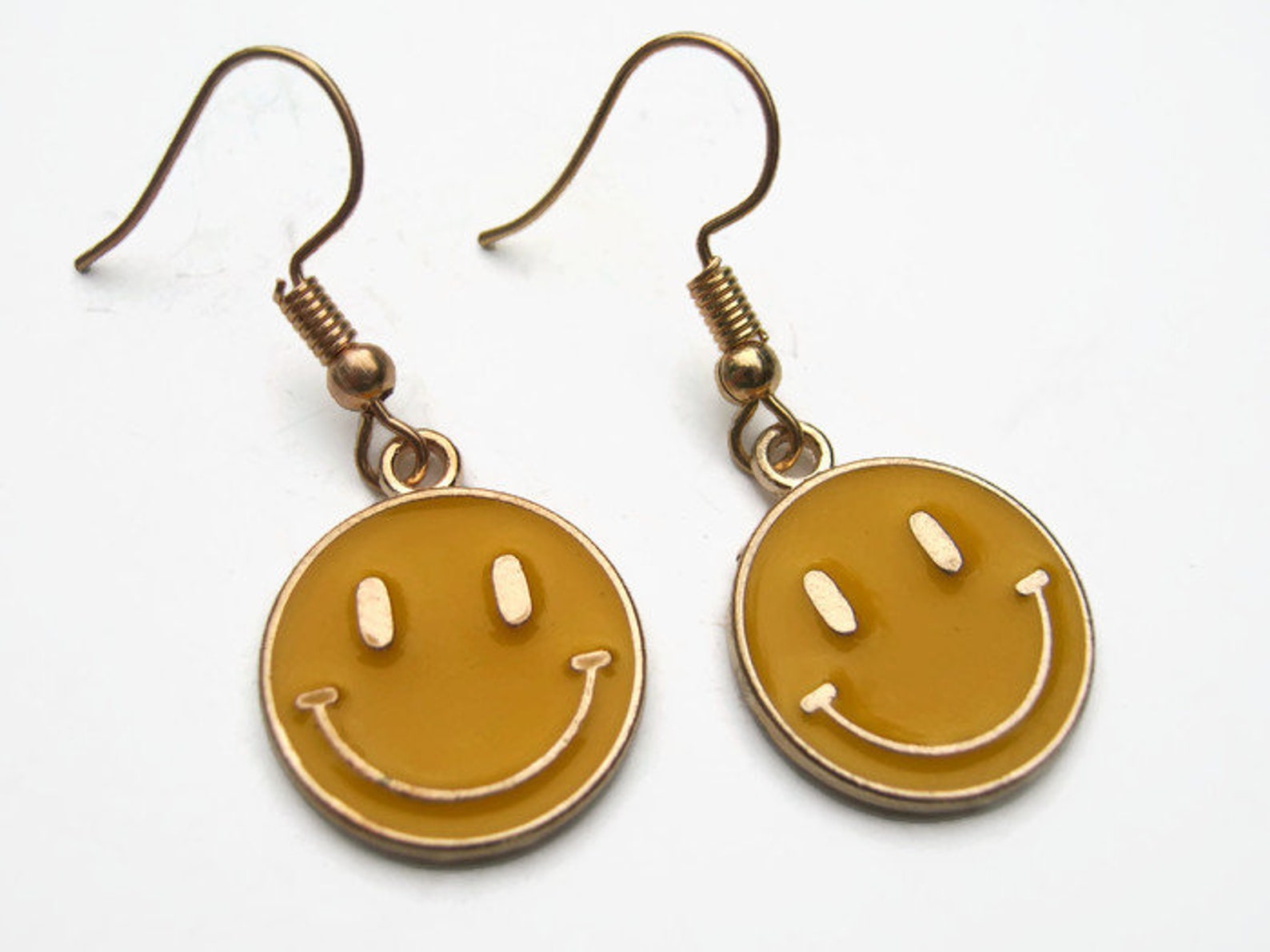 Smiley Face Earrings GOLD Tone Emoji Earrings Happy Yellow Etsy