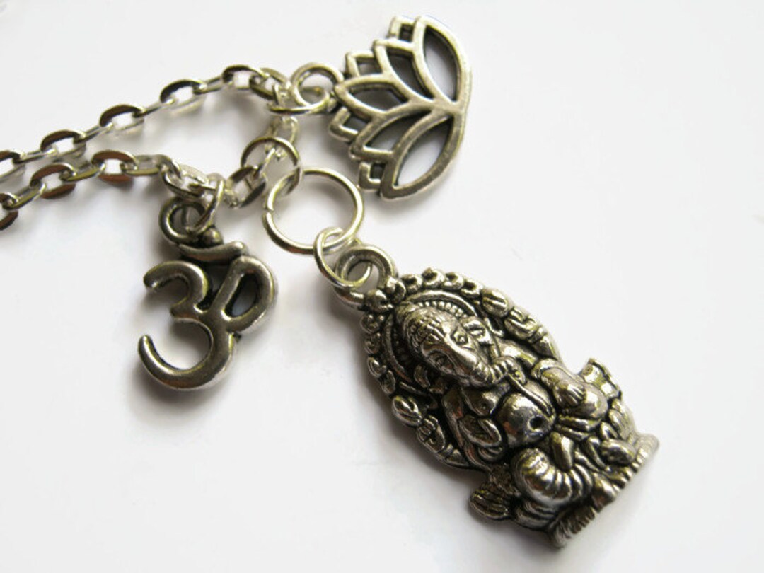 Ganesh Om Lotus Necklace Hinduism Necklace Lotus Flower Etsy