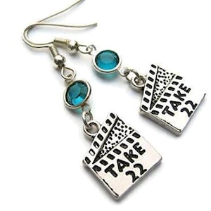 Clapperboard Birthstone Earrings, Personalized Film Earrings on Hypoallergenic Ear Hooks, Director Producer Gift, Movie slate Clapboard