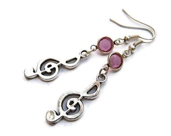 Treble Clef Birthstone Earrings, Personalized Music Note Earrings, Musician Earrings, Musical Jewelry, Band Gift, Music Lover Jewelry