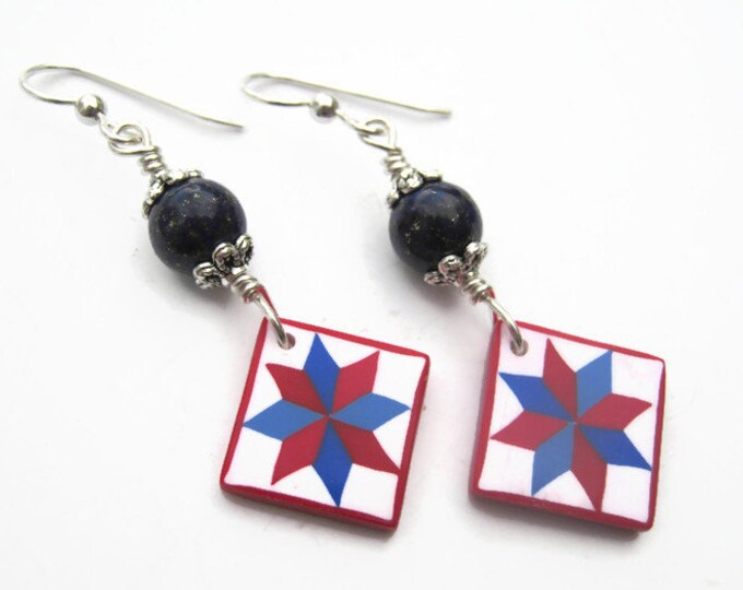 Valor Quilt Block Earrings Sterling Silver Lapis Lazuli Etsy