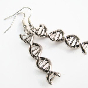 DNA Strand Earrings,  Double Helix Scientist Dangle Earrings, Science Jewelry, Personalized, Antiqued Silver, Hypoallergenic Ear Hooks