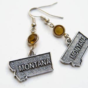 Pendientes con piedra natal de Montana, pendientes con fotografía personalizada, pendientes con estados de EE. UU., regalo de Montana, joyería de Bozeman