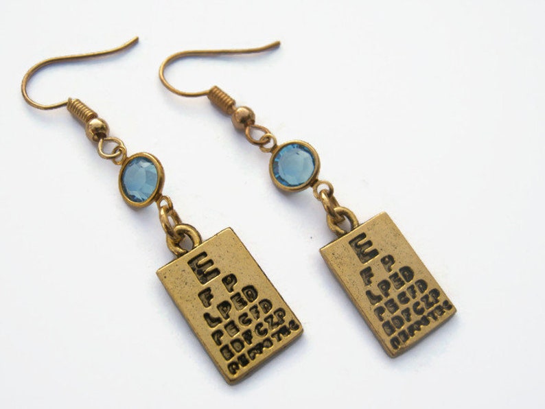24K Gold Plated Optician Earrings DELAYED SHIP Sale Gold Eye Chart Birthstone Earrings Vision CharmJewelry Personalized Opthalmologist Ea