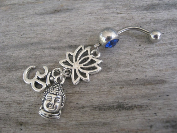 Lotus Flower Belly Button Ring Om Lotus Belly Ring Buddhist Body Jewelry Buddhist Om Belly Piercing Yoga Inspired