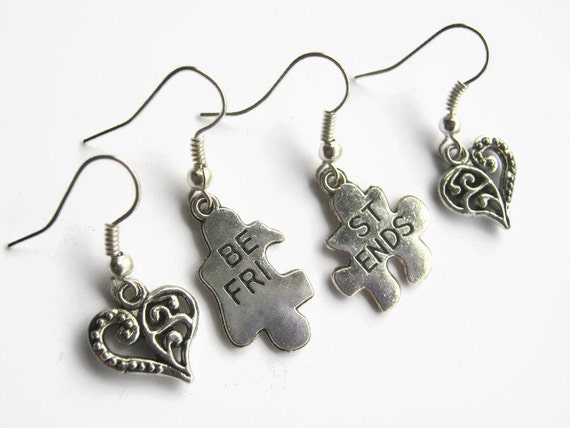 Best Friend Puzzle Earrings 2 Pairs Besties Earrings Antiqued