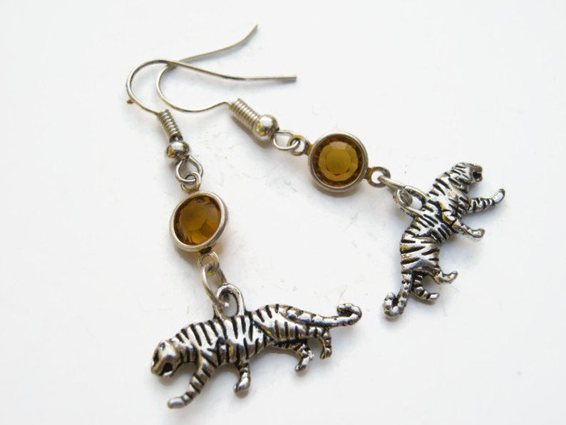 Wild Jewelry Personalized Bengal Tiger Earrings Big Cat Charm Tiger Birthstone Earrings Exotic Creature Asia Animal Earrings