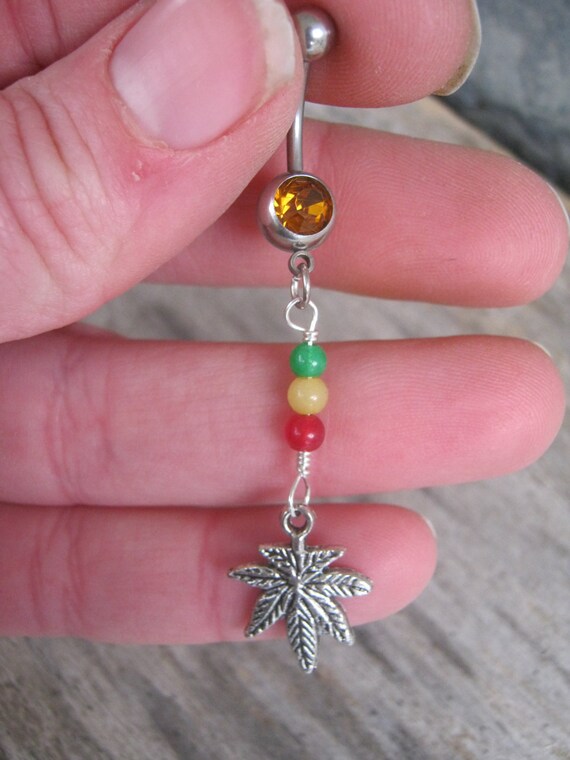 Jade Pot Leaf Belly Ring Rasta Belly Button Ring Marijuana Belly Piercing Reggae Rastafarian Inspired Gemstone Ganja Body Jewelry 420 Etsy