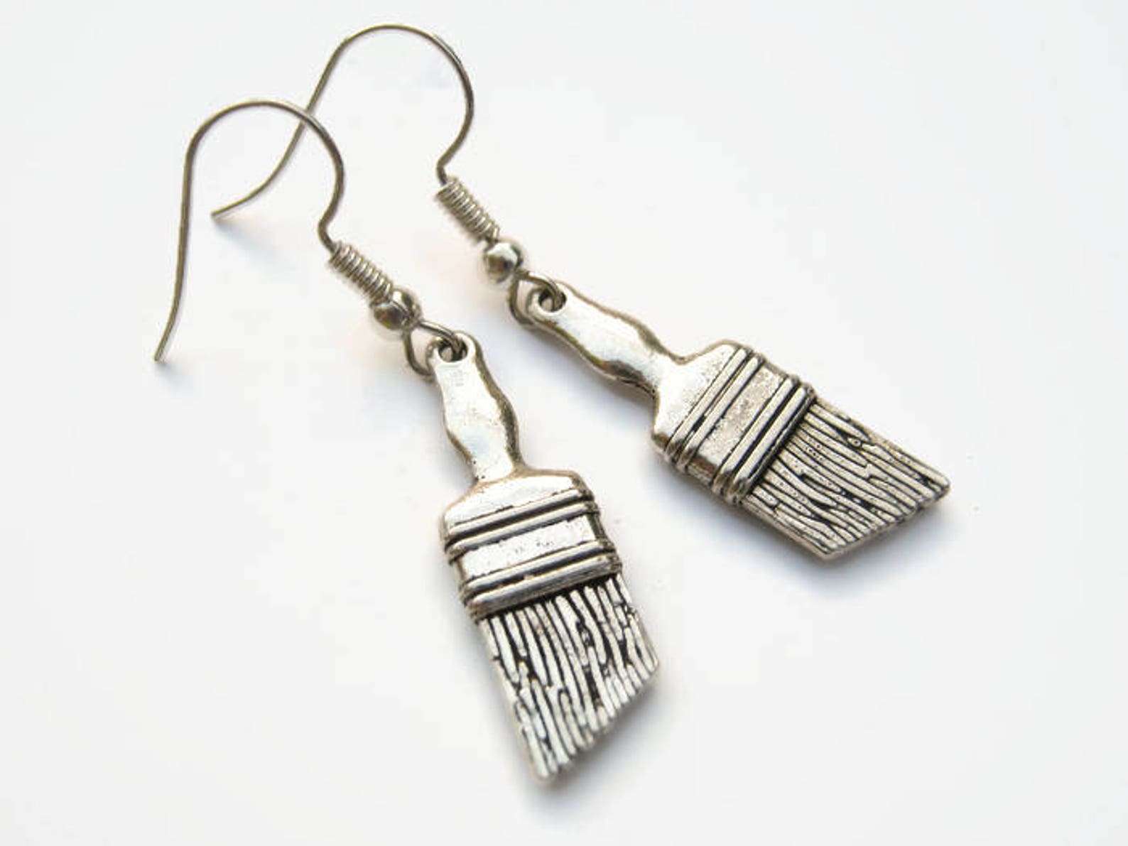 Paint Brush Earrings Painter Earrings Antiqued Silver Etsy