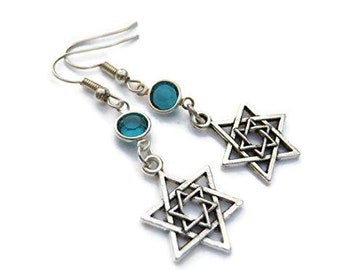 Star of David Birthstone Earrings, Personalized Judaism Earrings, Star Jewish Jewelry, Hanukkah Gift, On Hypoallergenic Ear Hooks
