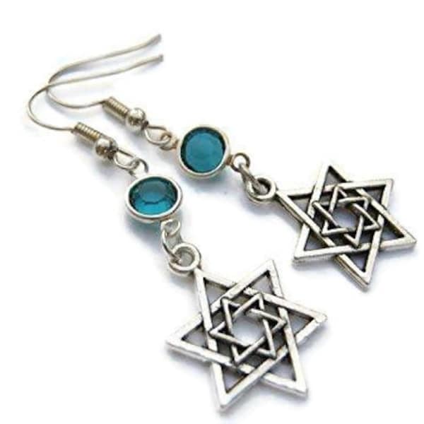 Star of David Birthstone Earrings, Personalized Judaism Earrings, Star Jewish Jewelry, Hanukkah Gift, On Hypoallergenic Ear Hooks