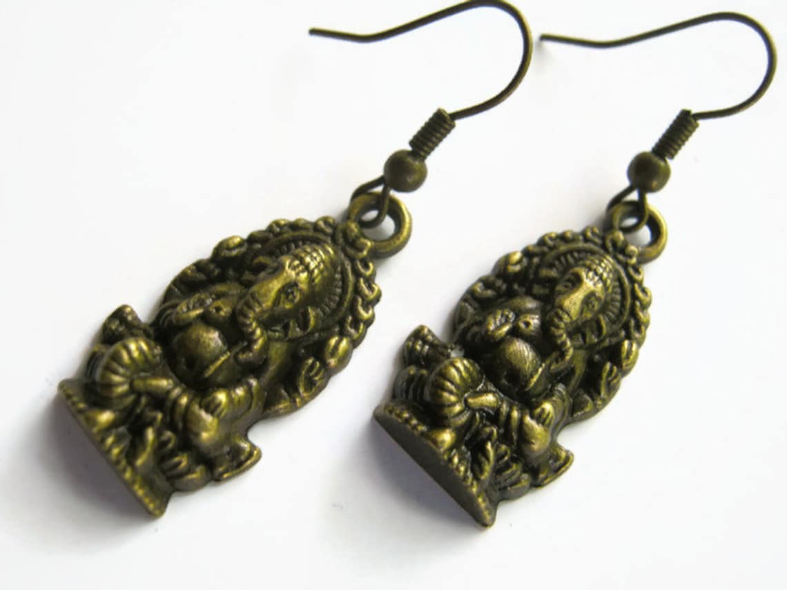 SILVER or BRONZE Ganesh Earrings Hinduism Earrings Hindu Etsy
