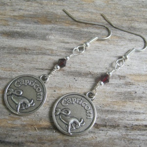 Personalized Capricorn Earrings, Garnet or Turquoise Earrings, Astrology Earrings, Zodiac Earrings, Choose Your Sign