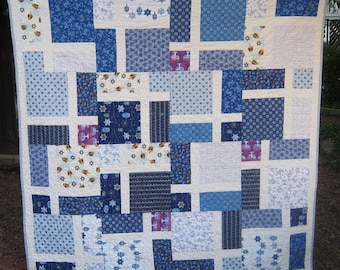 Handmade Hanukkah Lap Quilt, 67" x 67" Holiday Throw, Patchwork Fiber Art, Home Decor, Quilted Nap Blanket, Chanukah Gift