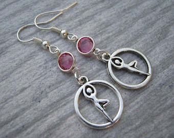 Yoga Pose Birthstone Earrings, Personalized Tree Pose Earrings, Buddhist Earrings, Namaste Jewelry, Yoga Gift,  Yoga Jewelry