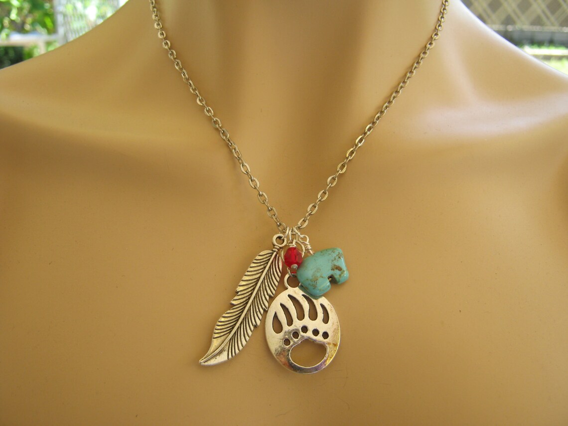 Bear Paw Feather Necklace Zuni Bear Jewelry Southwestern Etsy