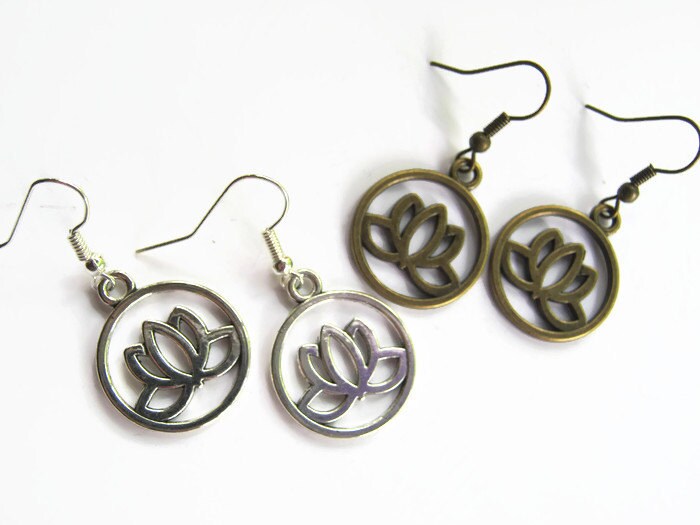 Lotus Flower Earrings SILVER or BRONZE Earrings Buddhist Etsy