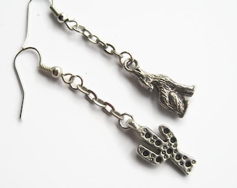 Cactus & Coyote Earrings, Saguaro Cactus Jewelry, Desert, Nature, Southwestern, On Hypoallergenic Ear Hooks, Personalized, READY To SHIP