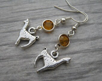 Llama Birthstone Earrings, Personalized Alpaca Earrings, Pack Animal, Llama Jewelry, Farm Barnyard Gift, Country, Hypoallergenic Ear Hooks