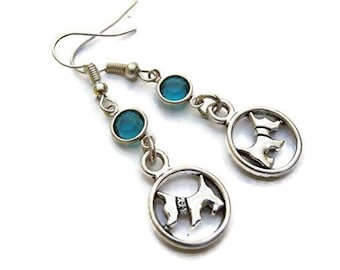 Scottie Birthstone Earrings, Personalized Westie Earrings, Scottish Terrier Dog Jewelry, Hypoallergenic Ear Hooks, West Highland Terrier